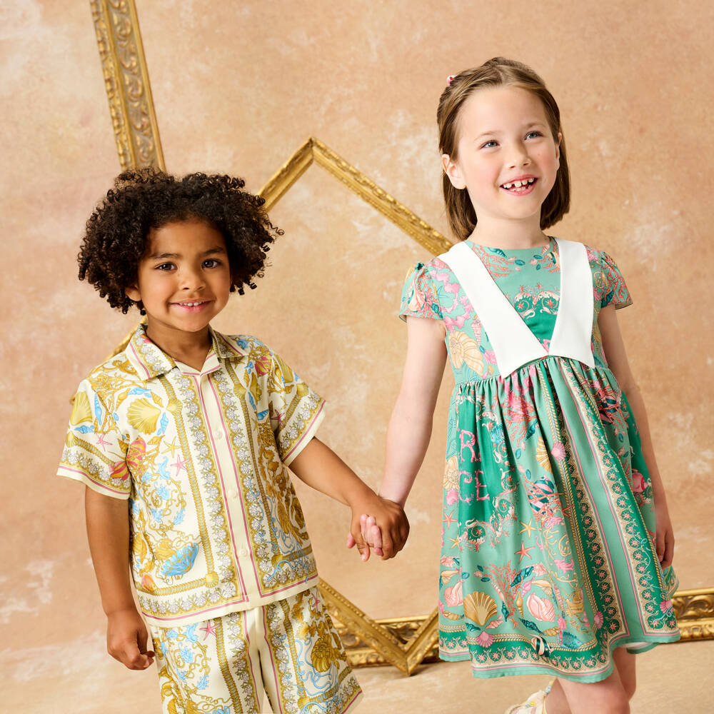 Versace-Junior Boys Ivory & Gold Underwater Barocco Silk Shirt | Childrensalon