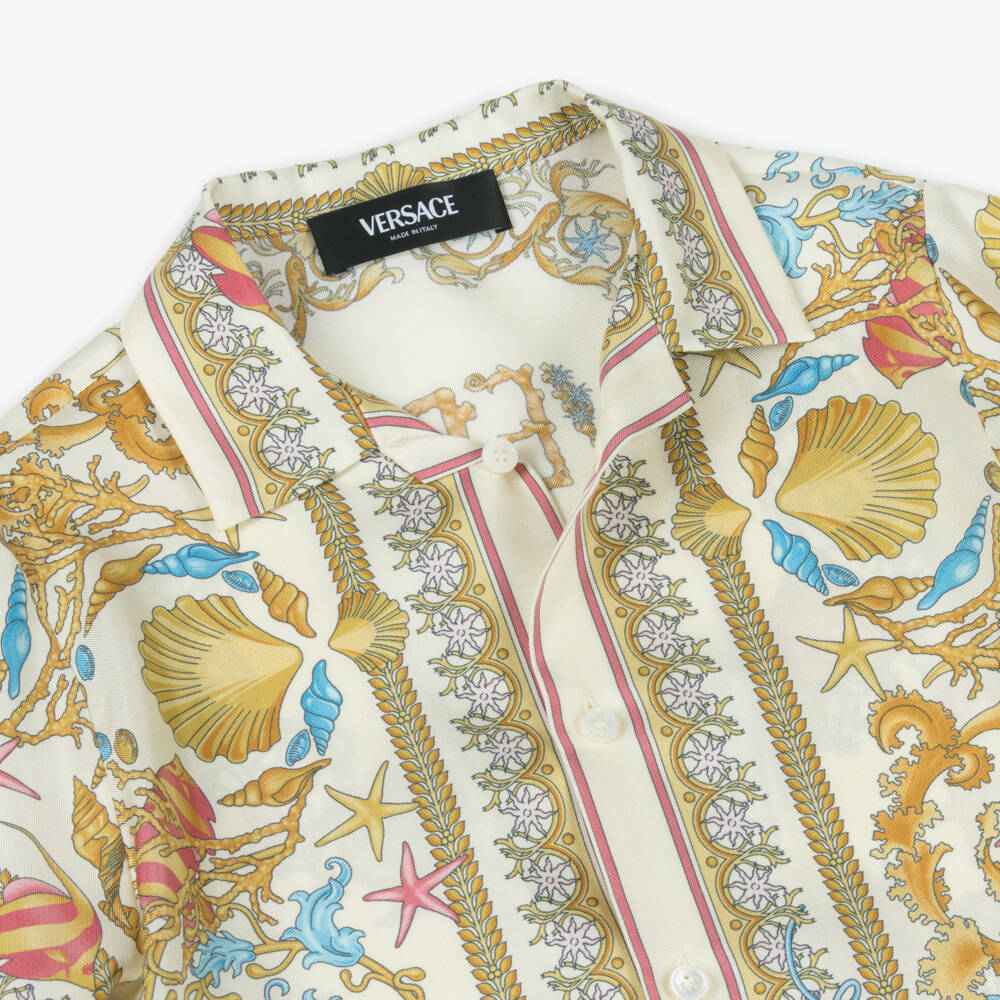 Versace-Junior Boys Ivory & Gold Underwater Barocco Silk Shirt | Childrensalon