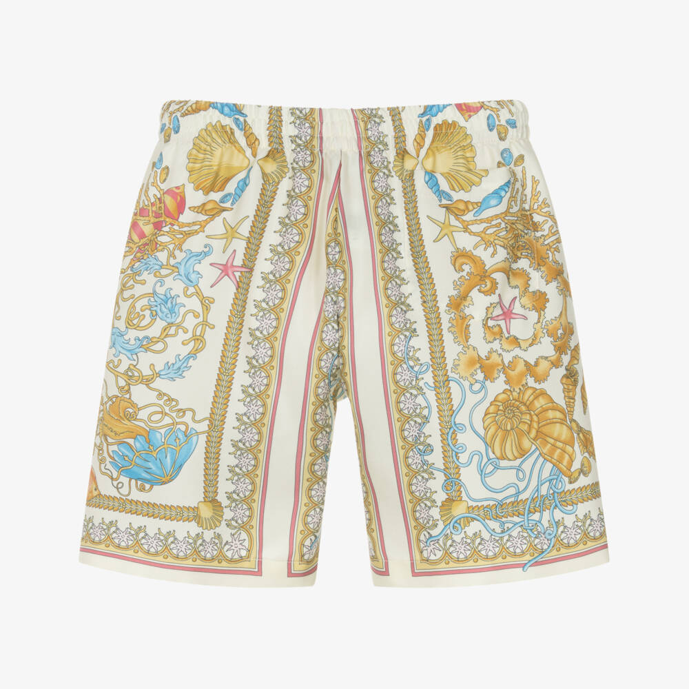 Versace-Junior Boys Ivory & Gold Underwater Barocco Silk Shorts | Childrensalon