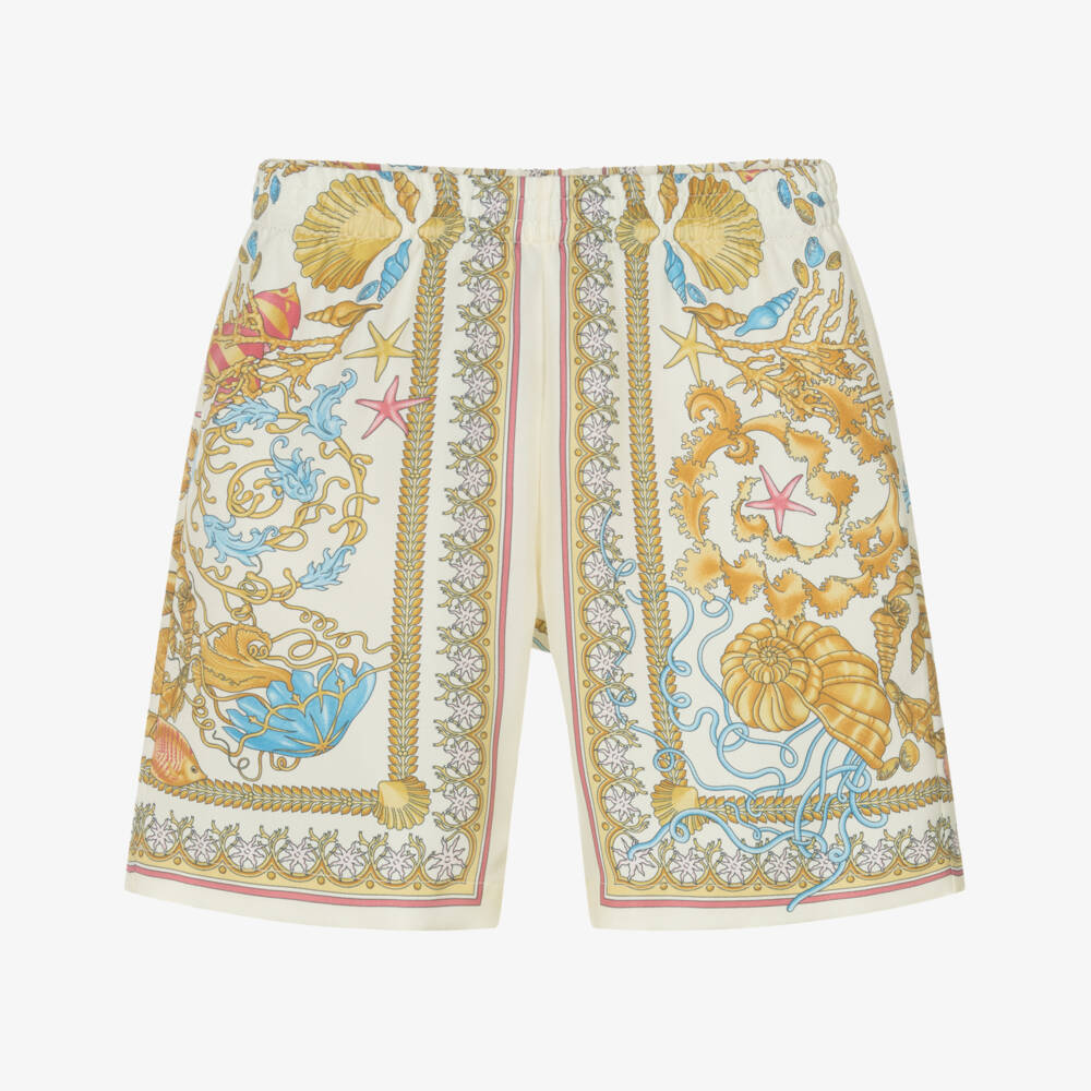 Versace-Junior Boys Ivory & Gold Underwater Barocco Silk Shorts | Childrensalon