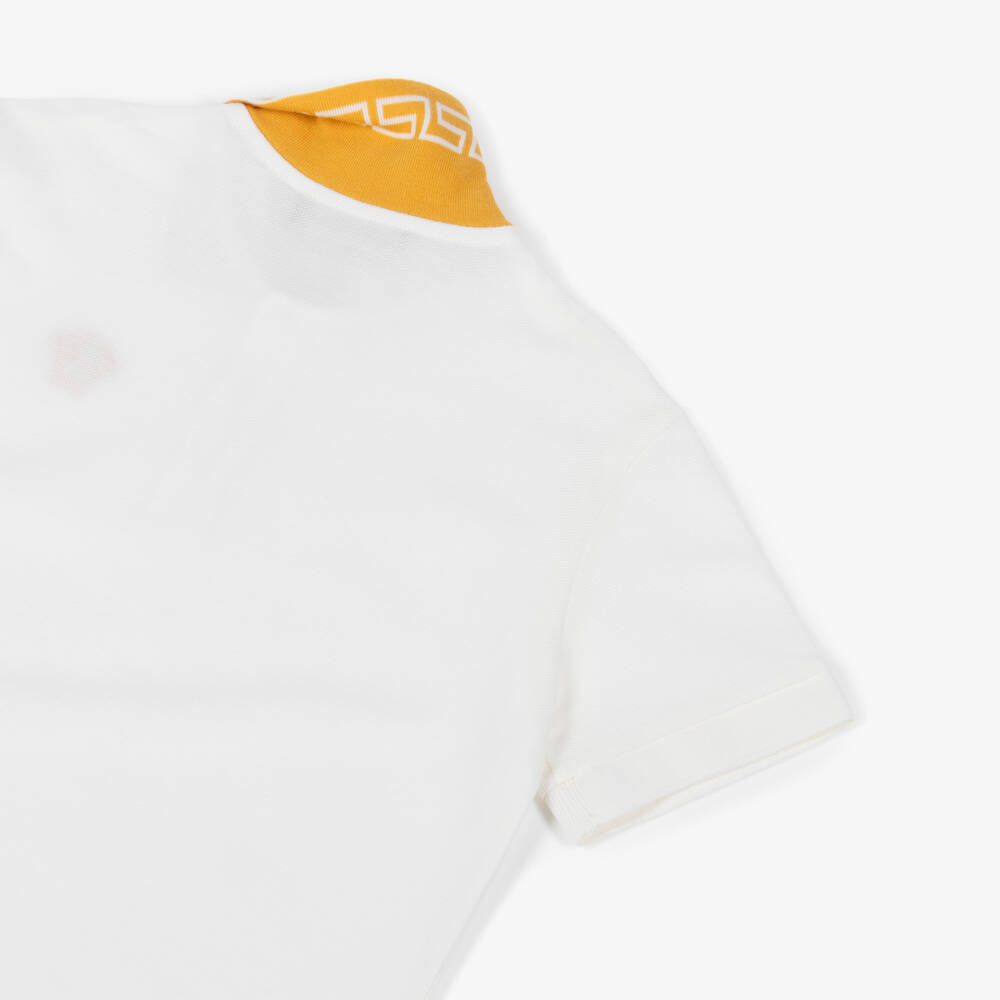 Versace-Рубашка поло бела из хлопка пике Medusa для мальчиков | Childrensalon