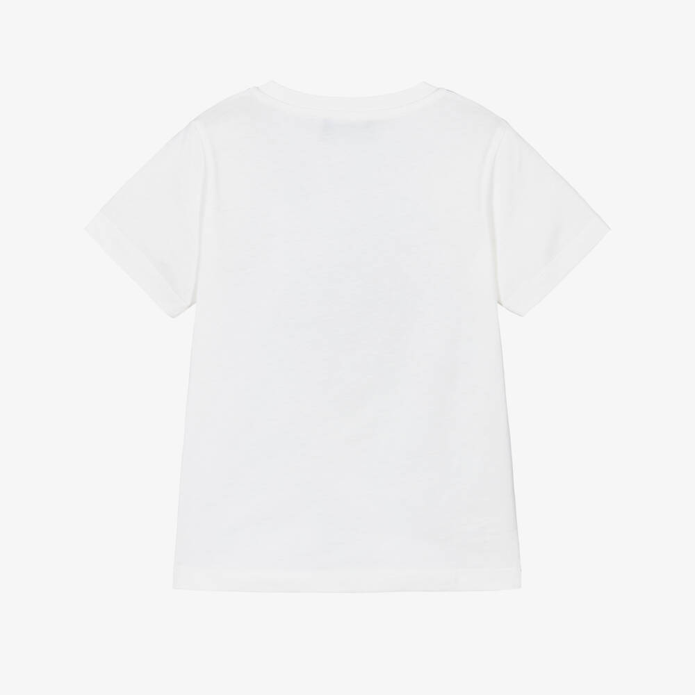 Versace-Junior Boys White Cotton T-Shirt with Electric Logo Print | Childrensalon