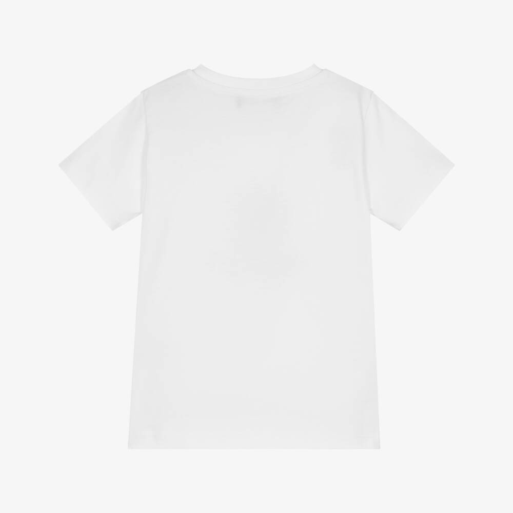 Versace-Junior Boys White Cotton T-Shirt with Gold Logo Crest | Childrensalon
