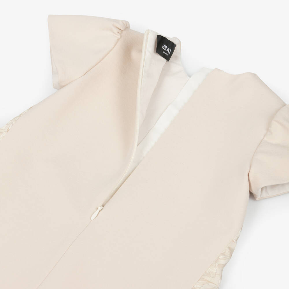 Versace-Junior Girls Beige Milano Jersey Dress with Whisper Barocco Trims | Childrensalon