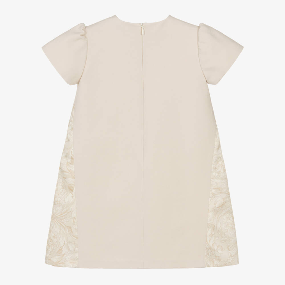 Versace-Junior Girls Beige Milano Jersey Dress with Whisper Barocco Trims | Childrensalon