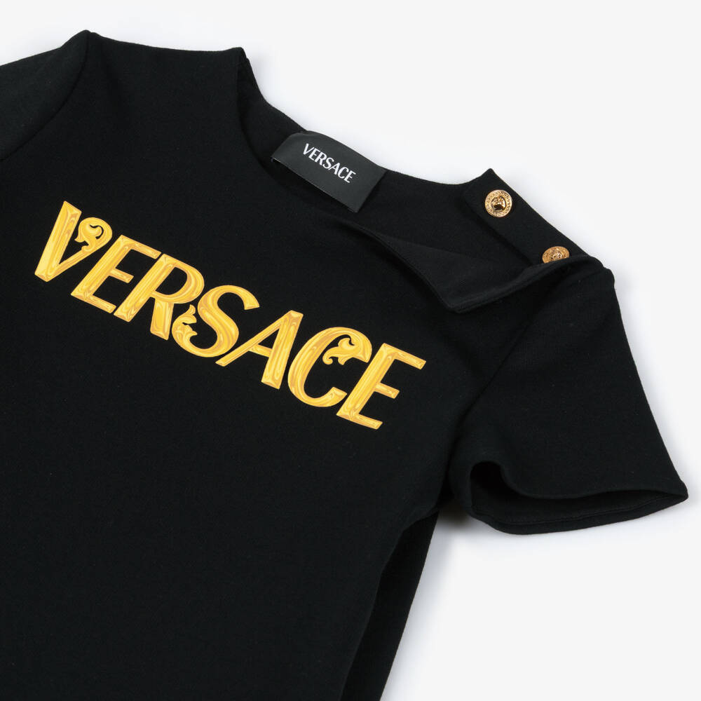 Versace-Junior Girls Black Milano Jersey Dress with Gold Logo Motif | Childrensalon