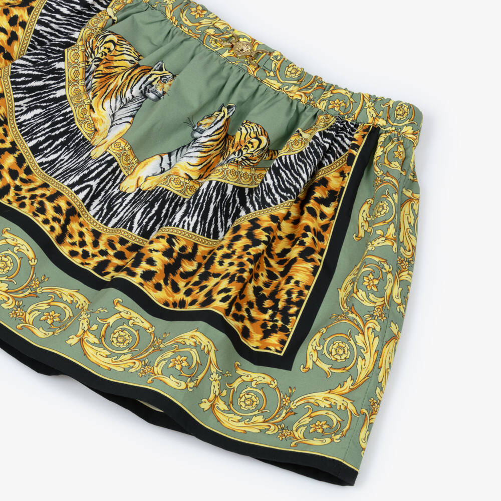 Versace-تنورة قطن بطبعة حيوانات لون أخضر للبنات | Childrensalon