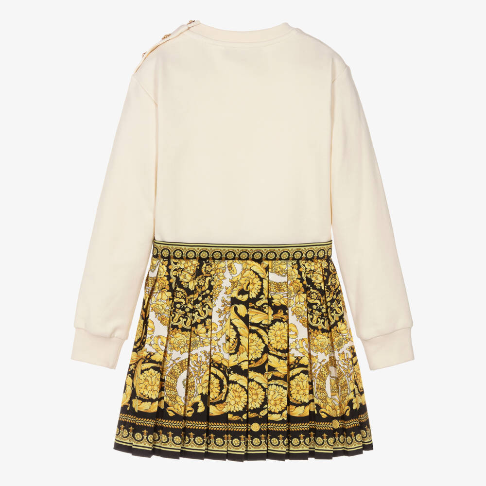 Versace-Junior Girls Ivory Gold & Black Barocco Foulard Satin Dress | Childrensalon