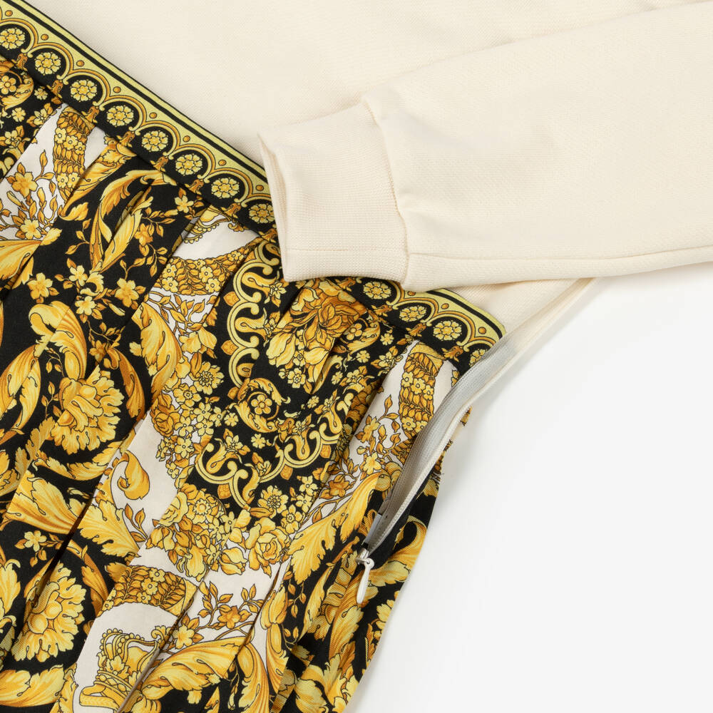 Versace-Junior Girls Ivory Gold & Black Barocco Foulard Satin Dress | Childrensalon