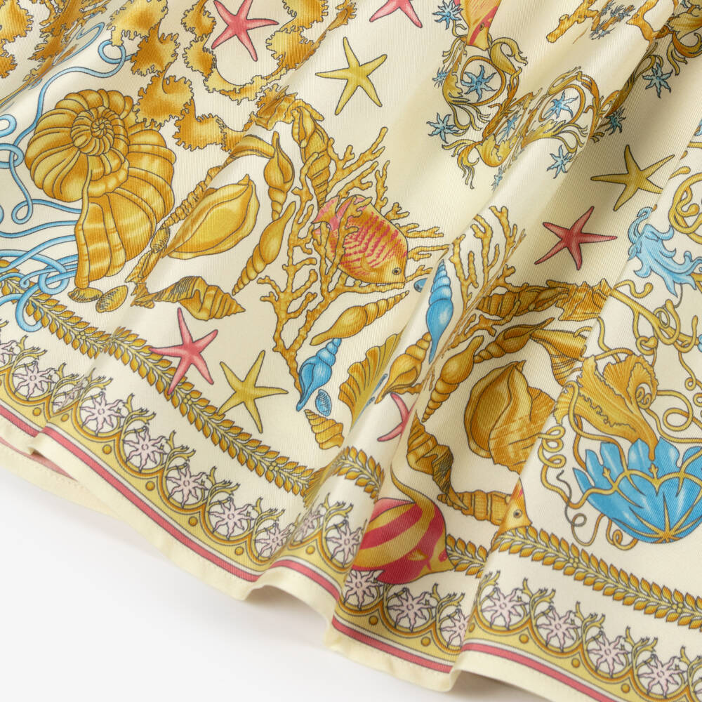 Versace-Платье из шелка кремово-золотистое Underwater Barocco | Childrensalon