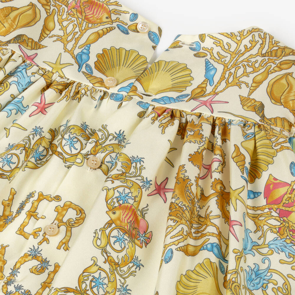 Versace-Платье из шелка кремово-золотистое Underwater Barocco | Childrensalon