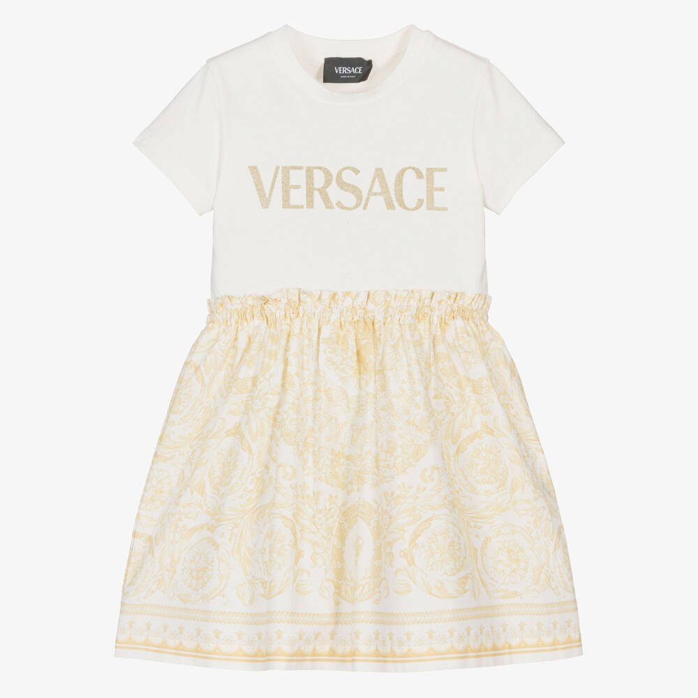 Versace-Junior Girls Ivory & Gold Whisper Barocco Dress | Childrensalon