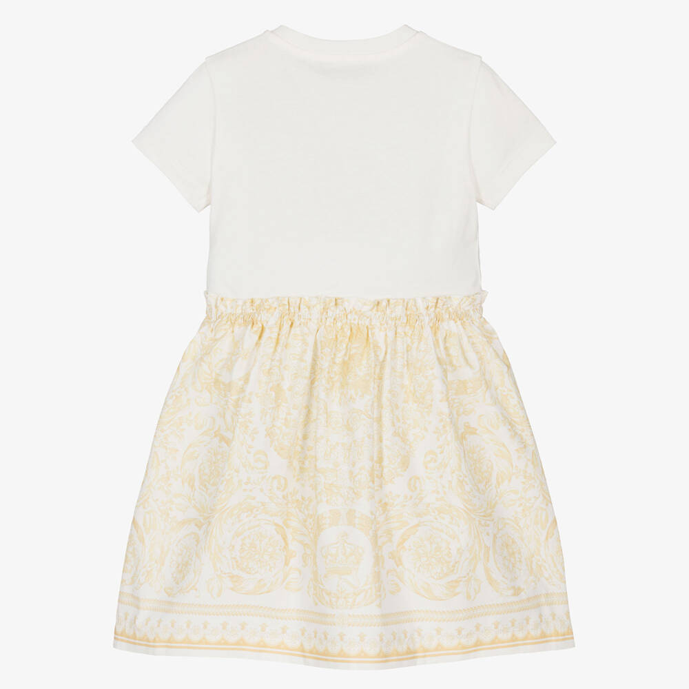 Versace-Платье кремово-золотое Whisper Barocco для девочек | Childrensalon