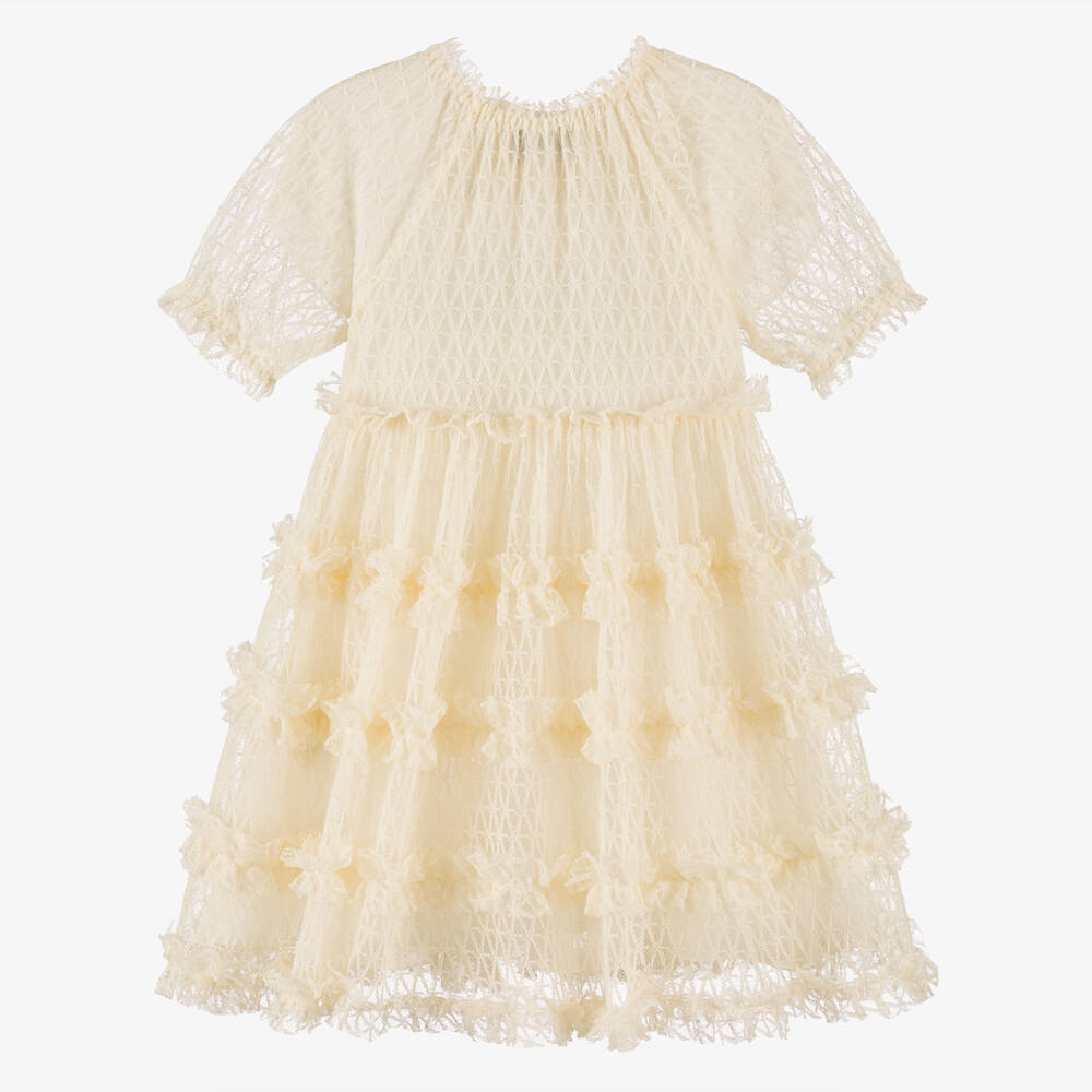 Versace-Junior Girls Ivory Lace Ruffle Dress  | Childrensalon
