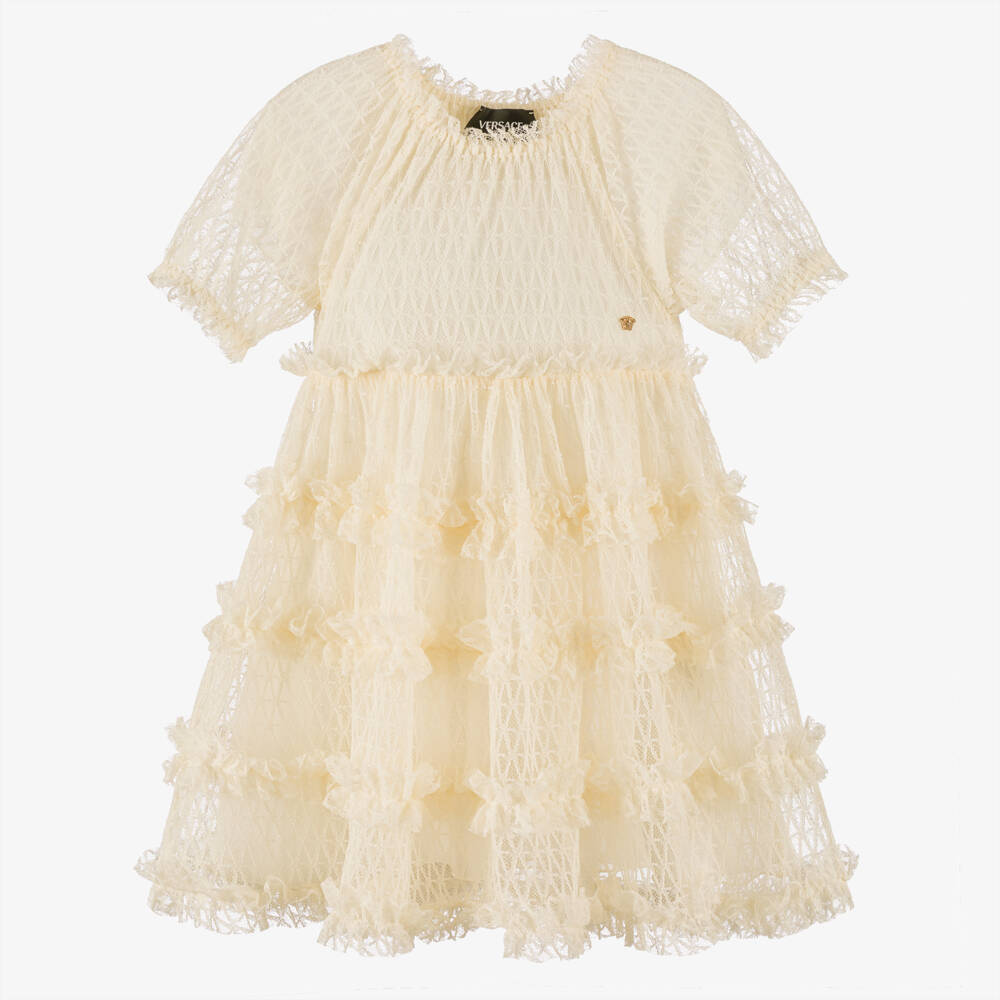 Versace-Junior Girls Ivory Lace Ruffle Dress  | Childrensalon