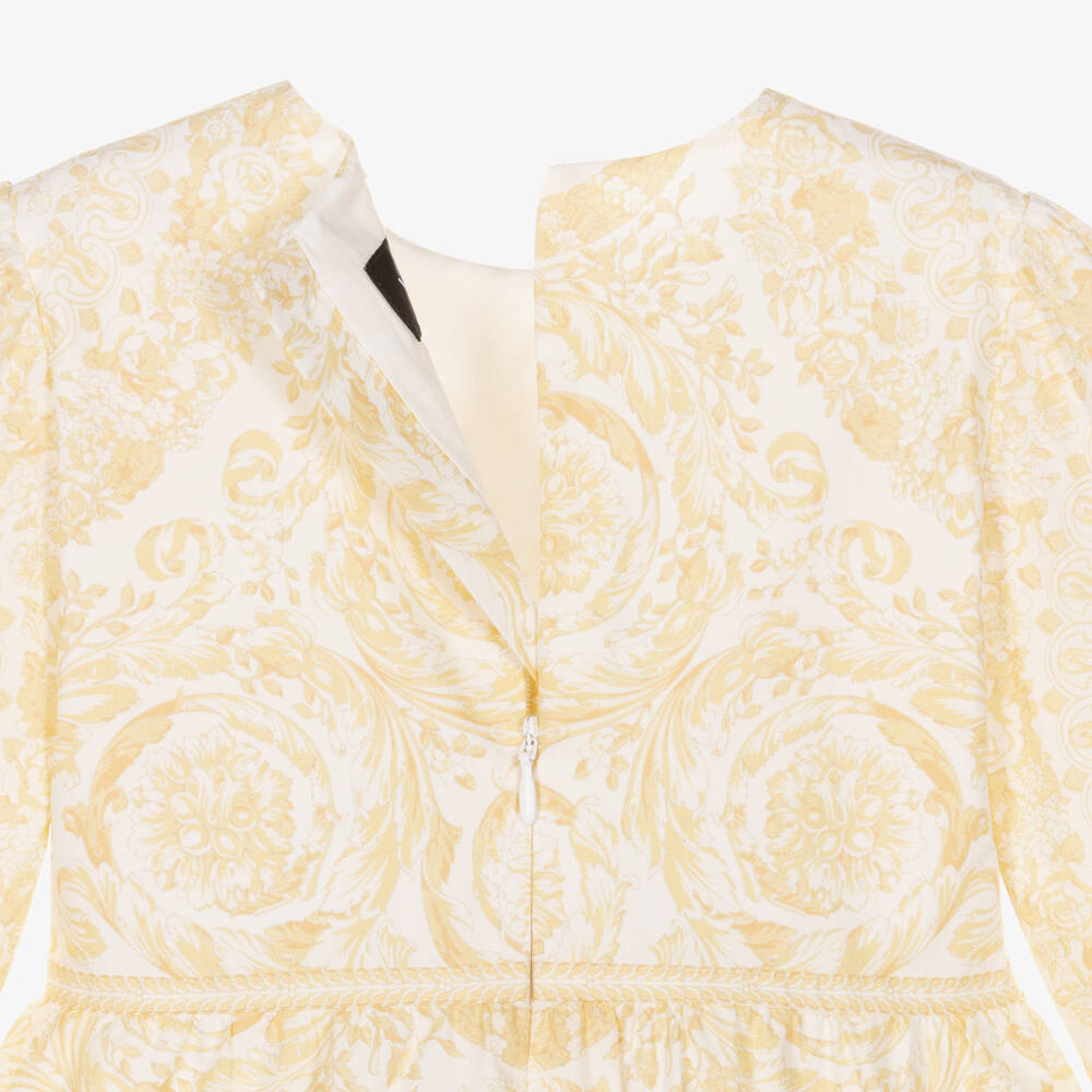 Versace-Junior Girls Ivory & Pale Gold Barocco Cotton Dress | Childrensalon