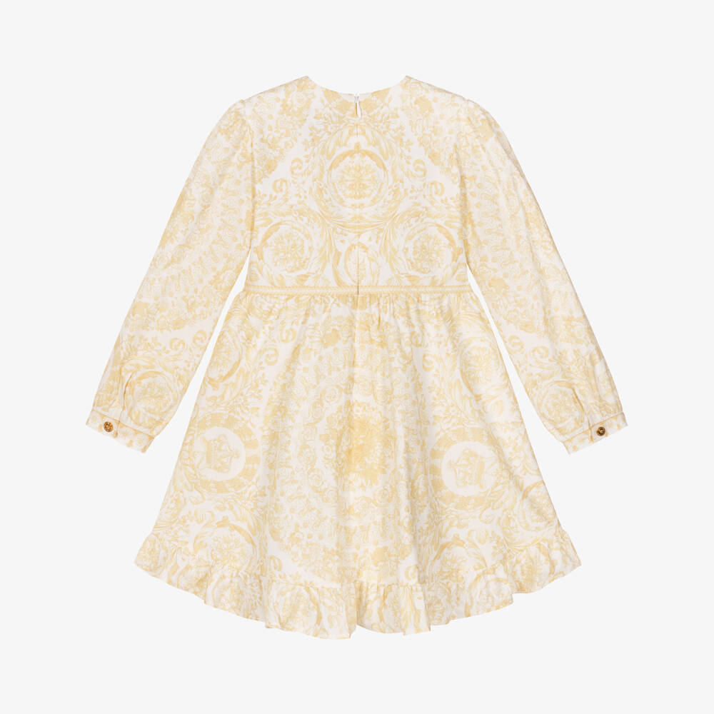Versace-Junior Girls Ivory & Pale Gold Barocco Cotton Dress | Childrensalon
