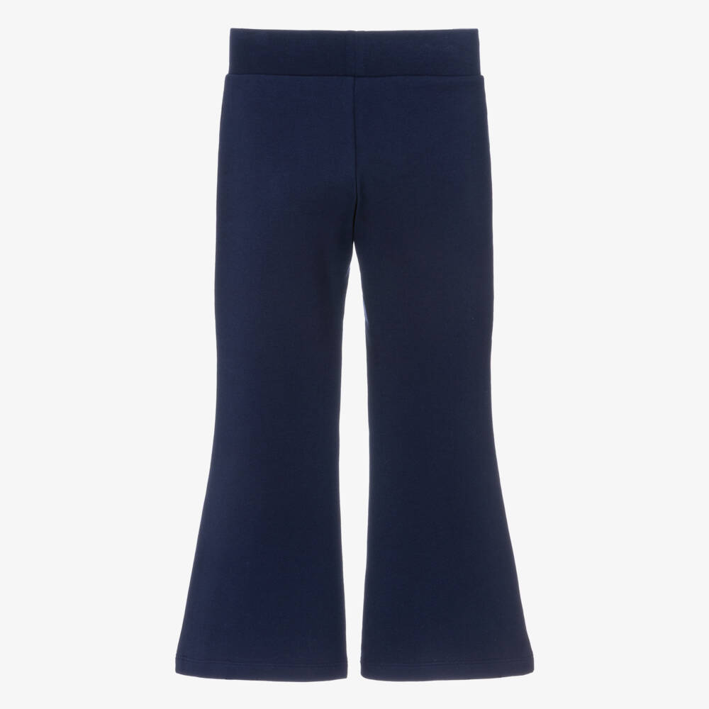 Versace-Junior Girls Navy Blue Embellished Logo Jersey Trousers | Childrensalon