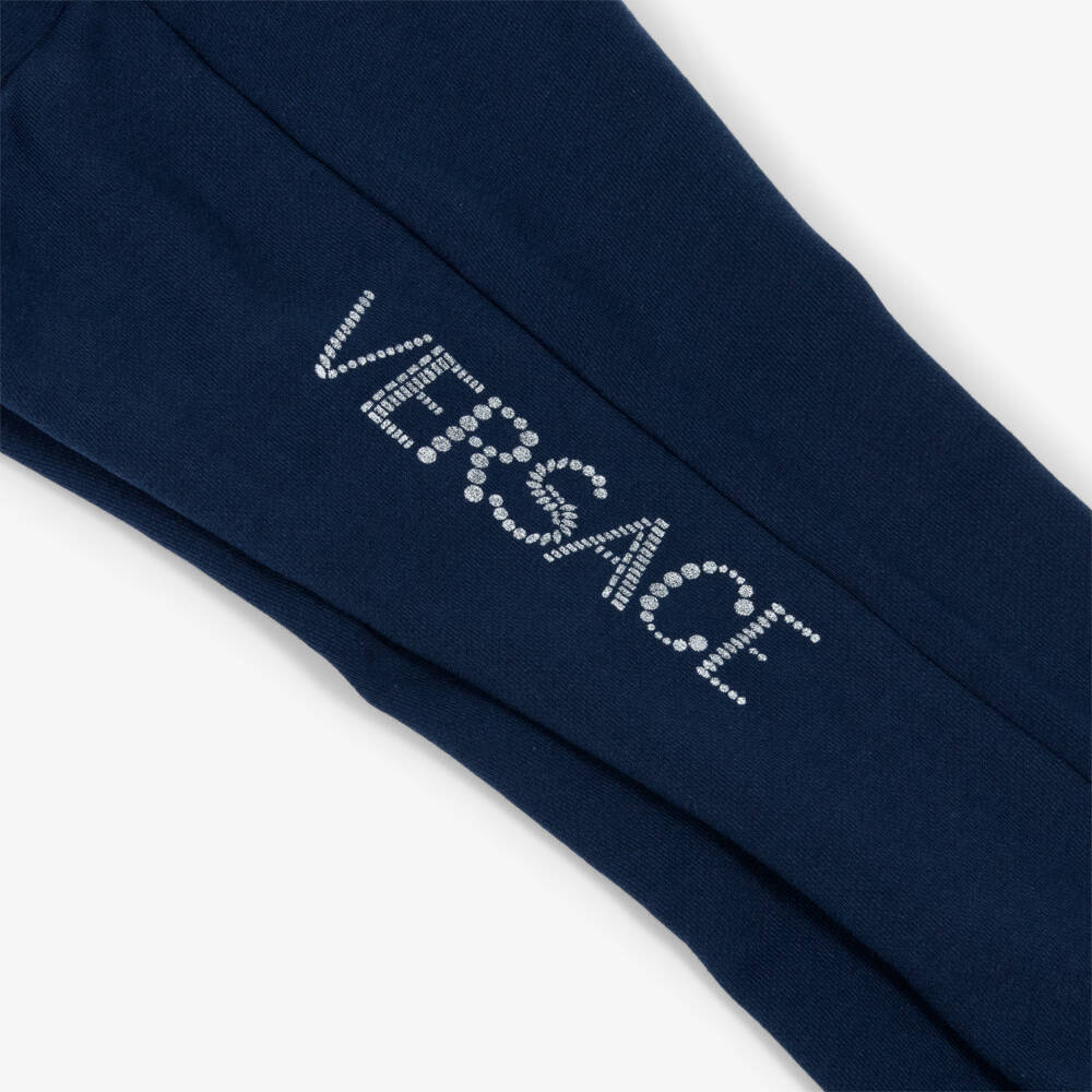 Versace-بنطلون قطن جيرسي لون كحلي للبنات | Childrensalon