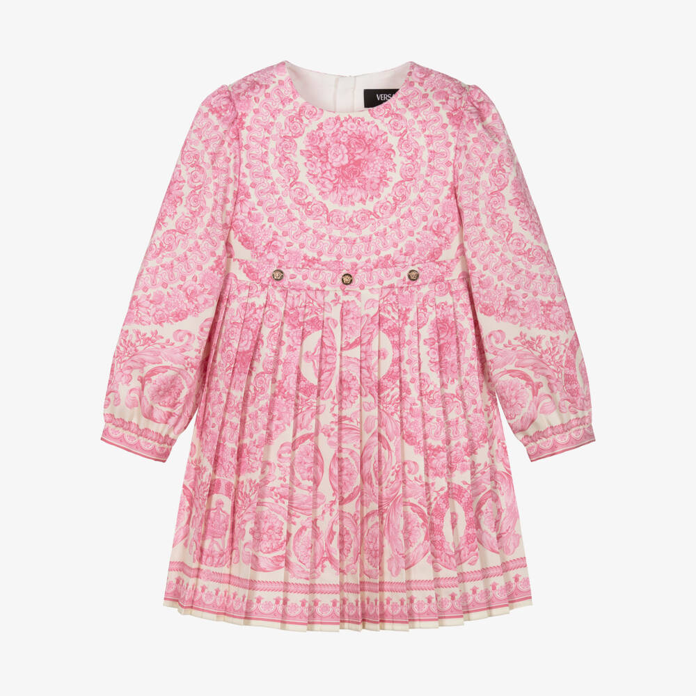 Versace-Junior Girls Pale Pink Satin Barocco Foulard Dress | Childrensalon