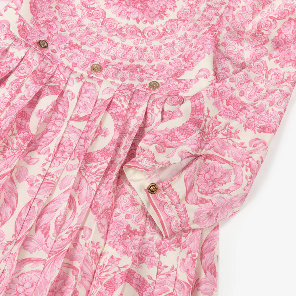 Versace-Junior Girls Pale Pink Satin Barocco Foulard Dress | Childrensalon