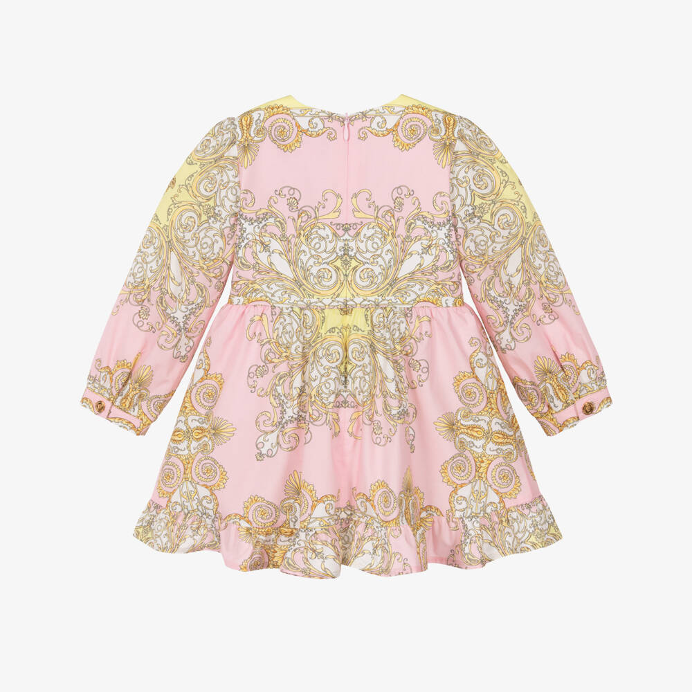 Versace-Junior Girls Pink & Gold Barocco Cotton Dress | Childrensalon