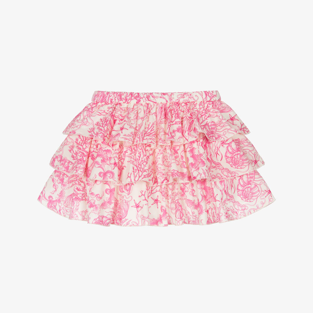 Versace-Junior Girls Pink & Ivory Cotton Underwater Barocco Skirt | Childrensalon