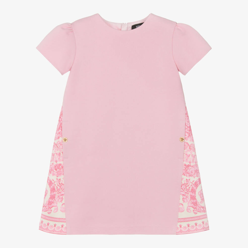 Versace-Junior Girls Pink Jersey & Barocco Print Dress | Childrensalon