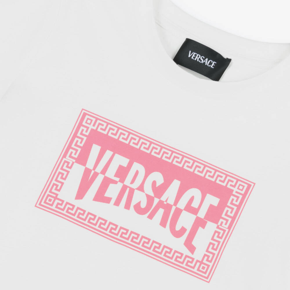 Versace-Junior Girls White Cotton Contrast Logo T-Shirt | Childrensalon
