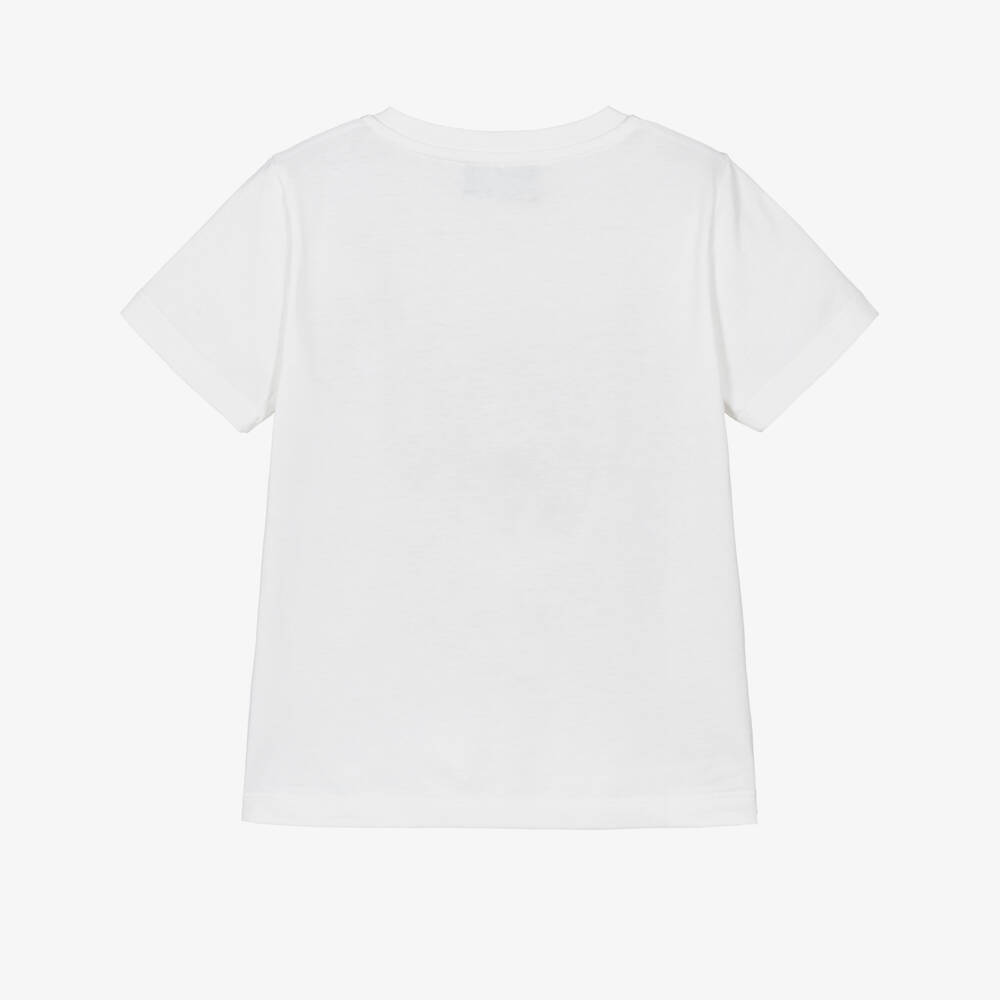 Versace-Junior Girls White Cotton Jersey T-Shirt with Gold Glitter Logo | Childrensalon