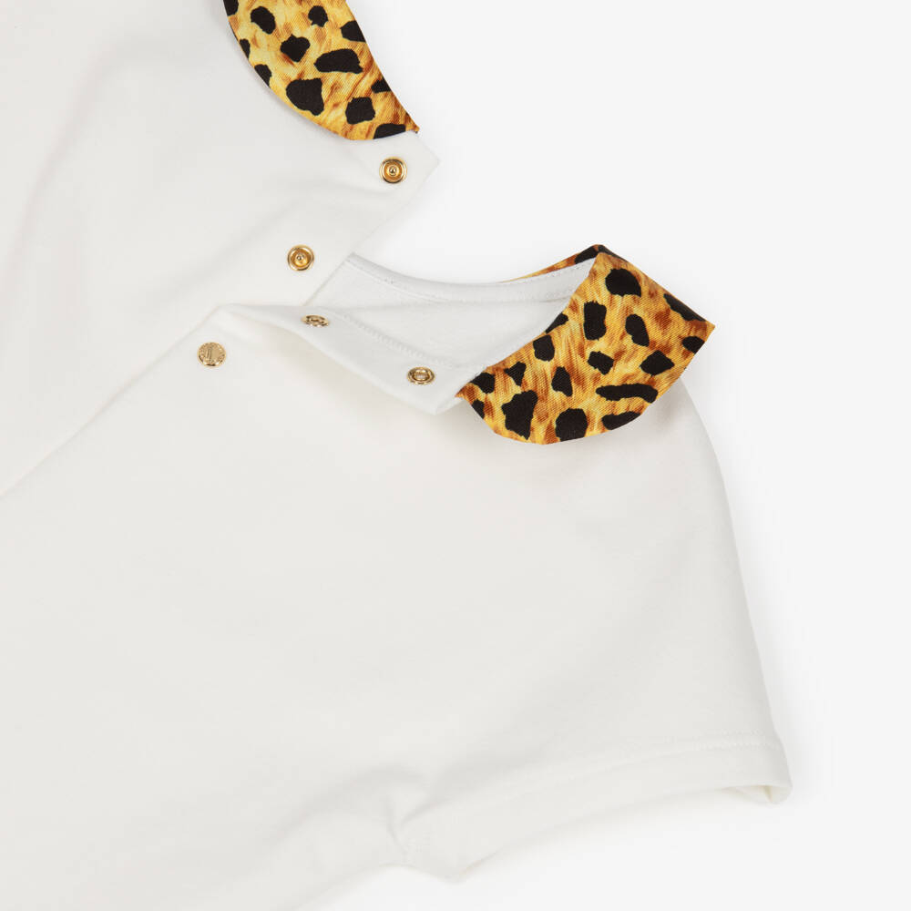 Versace-Junior Girls White Cotton T-Shirt with Animal Print Collar | Childrensalon