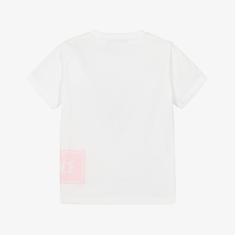 Versace-Junior Girls White & Pink '90s Vintage Logo Cotton T-Shirt | Childrensalon