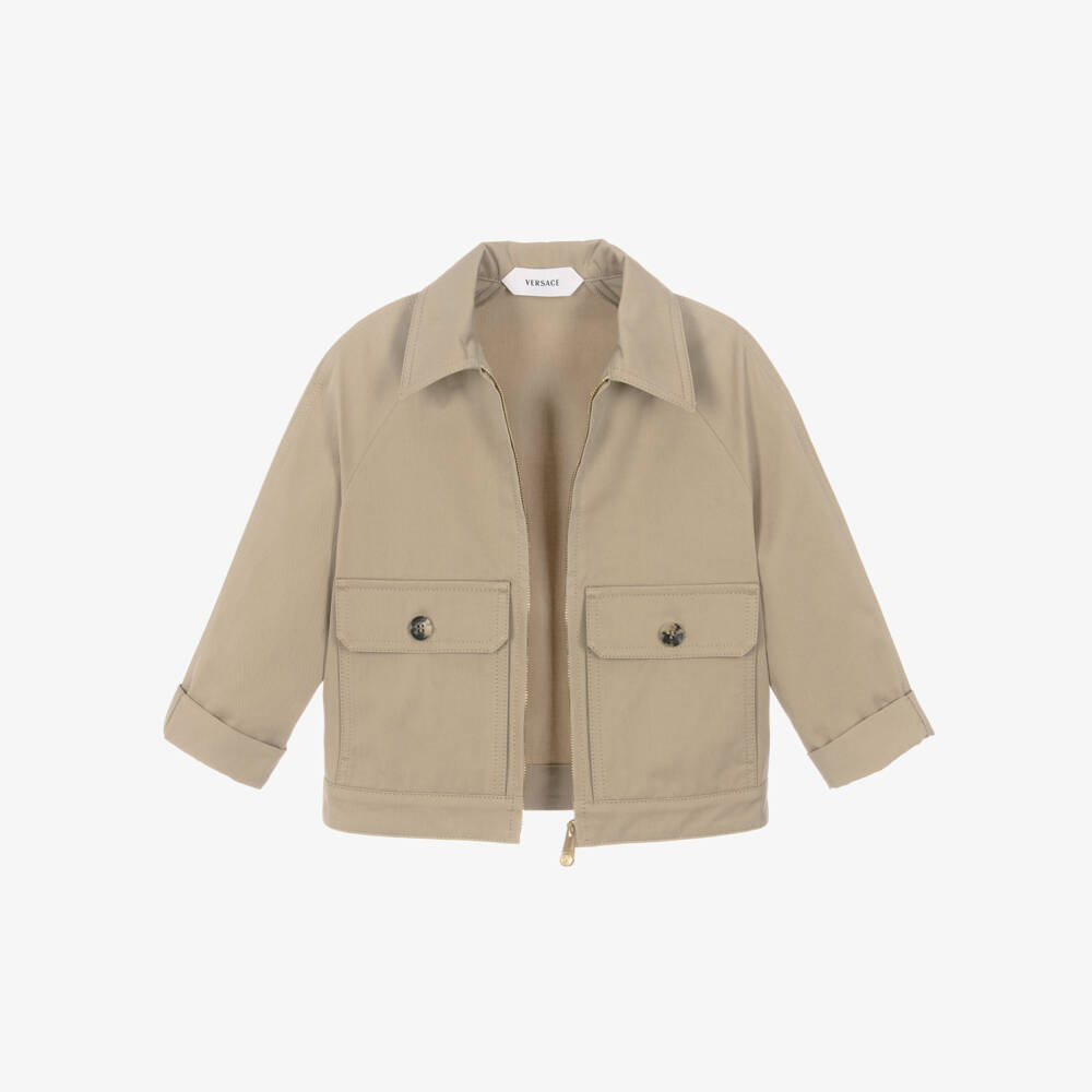Versace-Khaki Beige Gabardine Jacket | Childrensalon