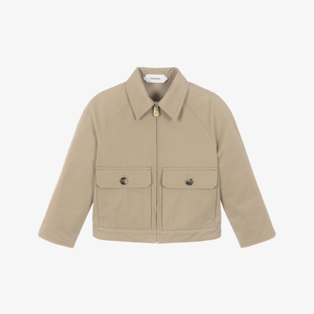 Versace-Khaki Beige Gabardine Jacket | Childrensalon
