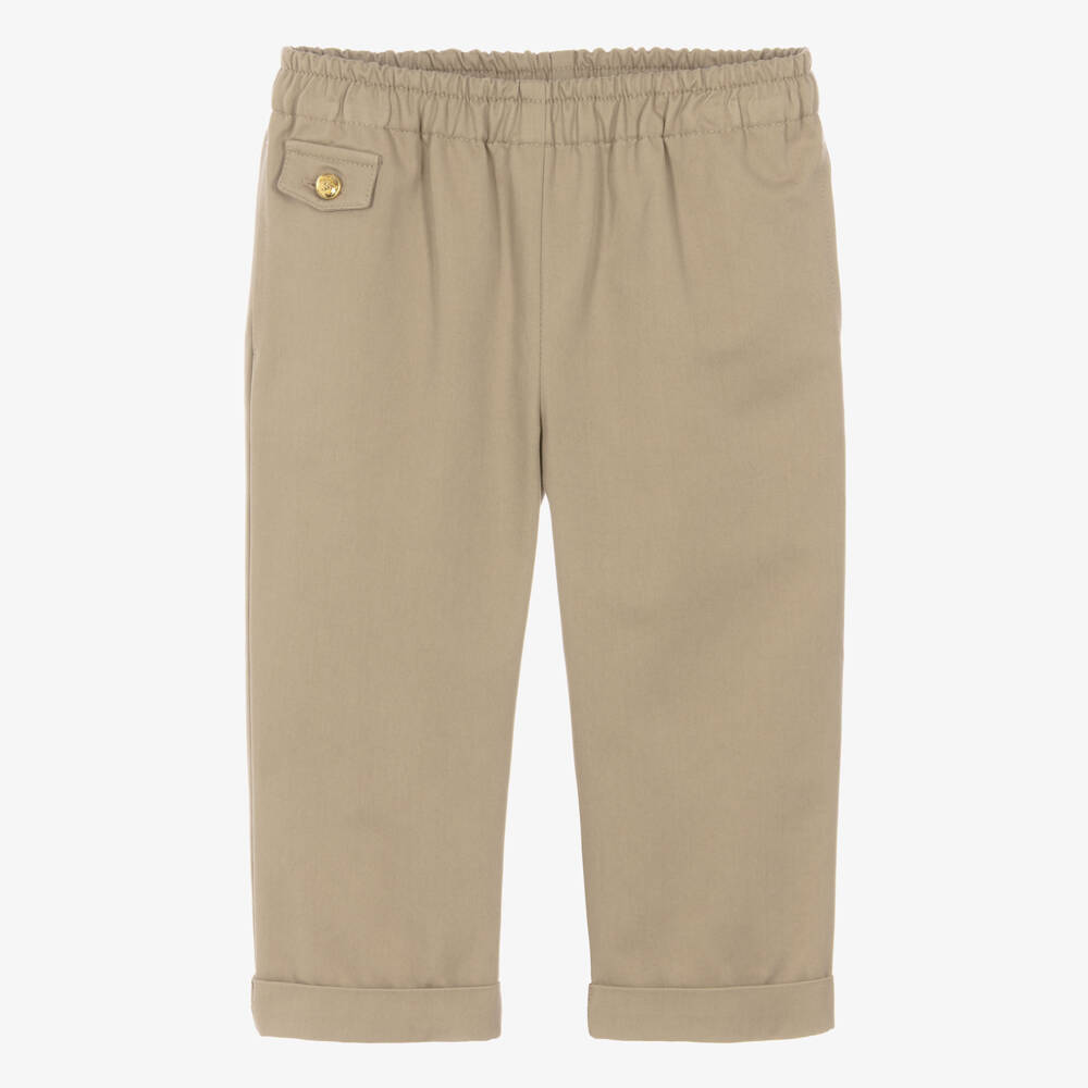 Versace-Khaki Beige Gabardine Trousers | Childrensalon