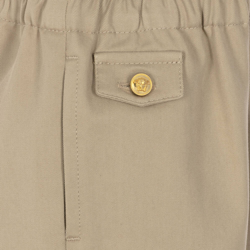 Versace-Khaki Beige Gabardine Trousers | Childrensalon