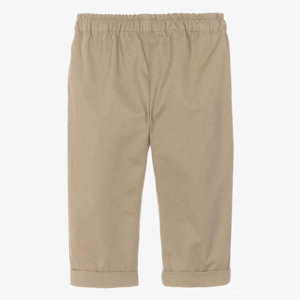 Versace-Khaki Beige Gabardine Trousers | Childrensalon
