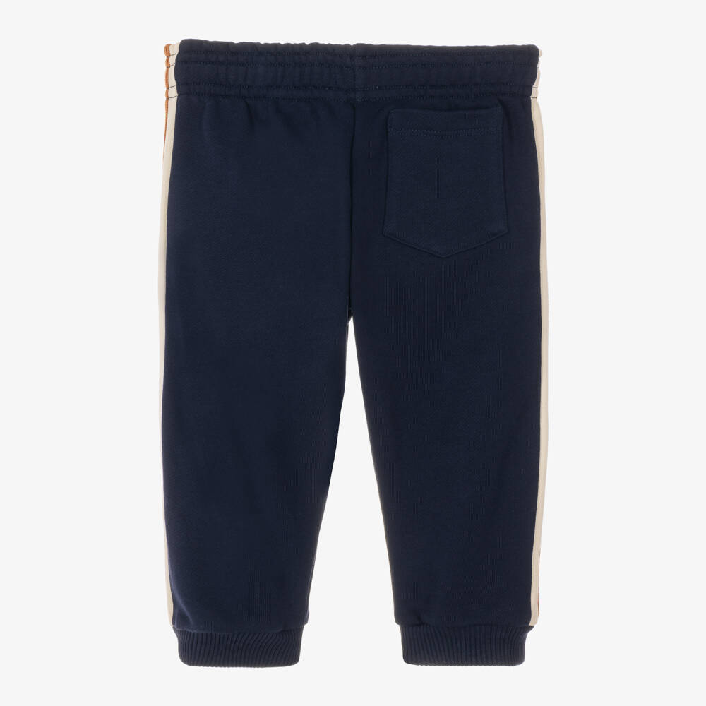 Versace-Navy Blue Cotton Joggers with Greca Trim | Childrensalon