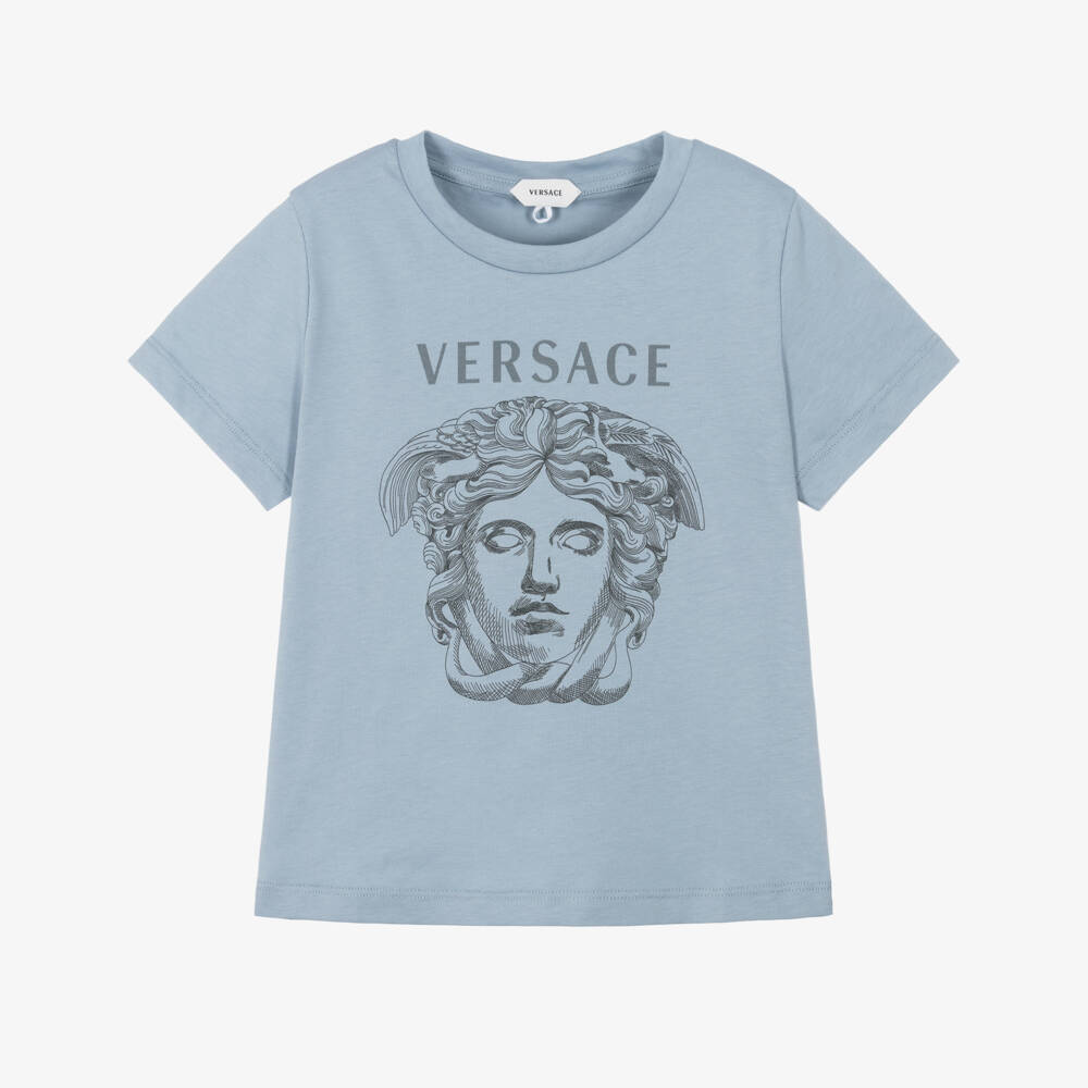 Versace-Powder Blue Cotton Jersey T-Shirt with Medusa Print | Childrensalon
