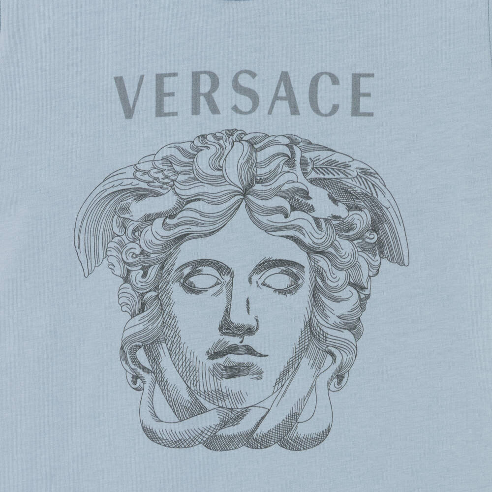 Versace-تيشيرت بطبعة ميدوسا قطن لون أزرق فاتح | Childrensalon
