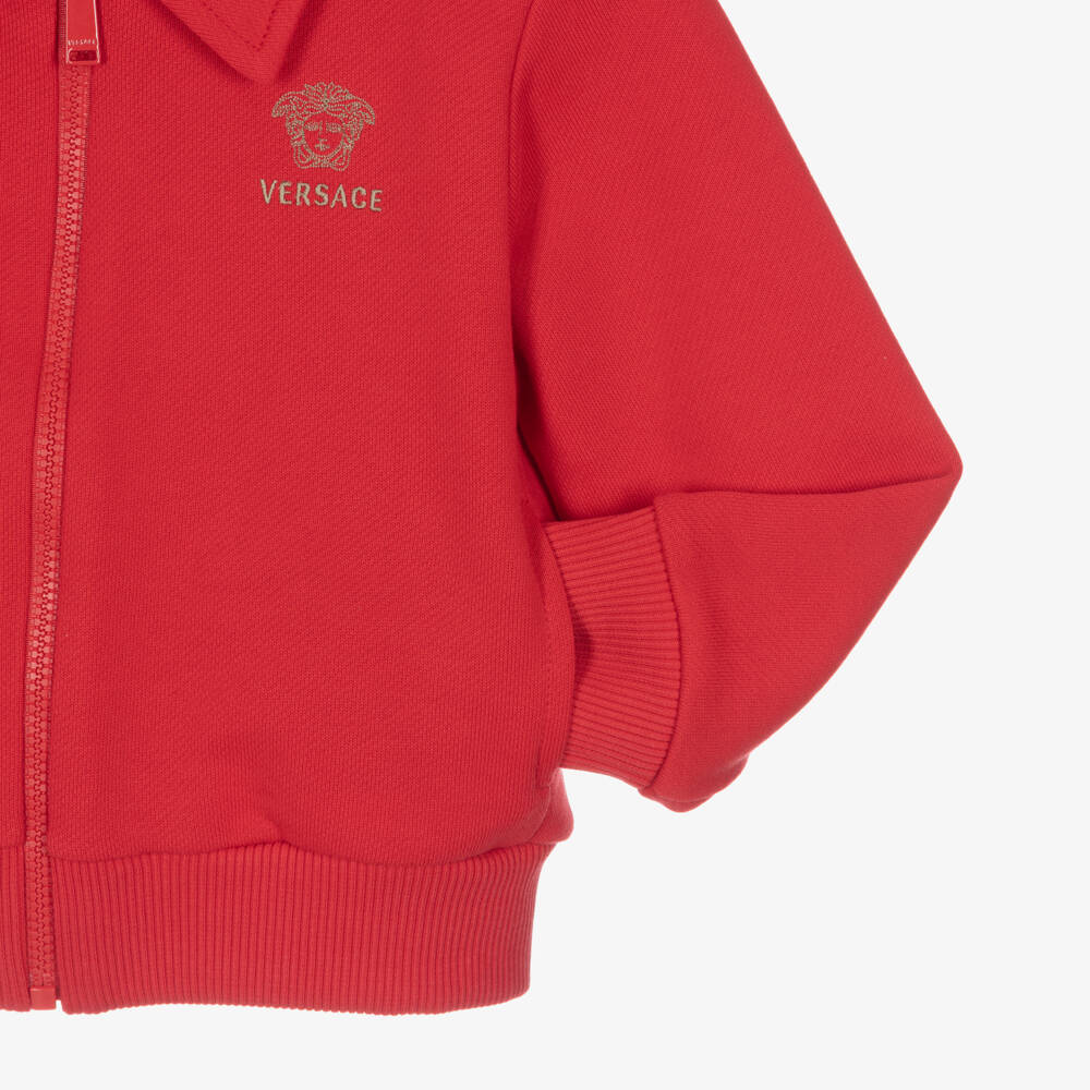 Versace-Red Cotton Jersey Medusa Zip-Up Top | Childrensalon