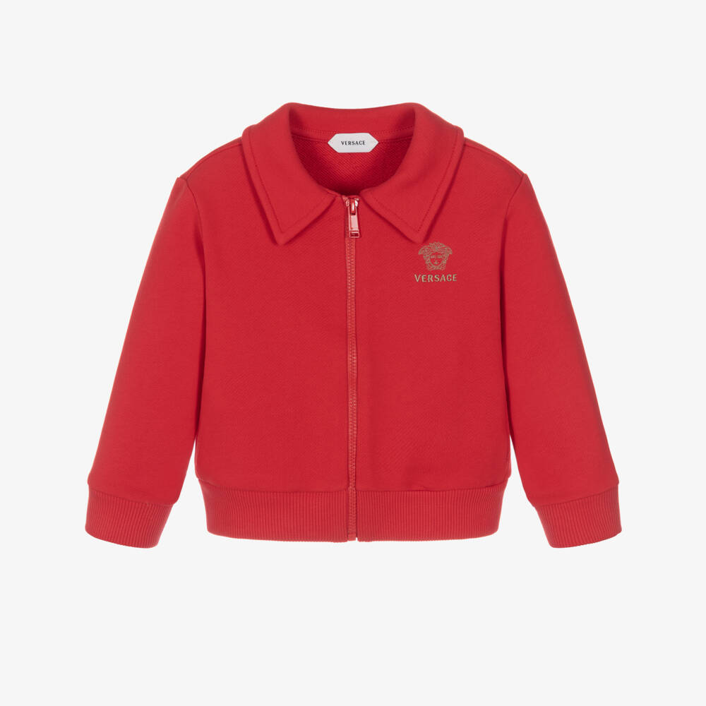 Versace-Red Cotton Jersey Medusa Zip-Up Top | Childrensalon