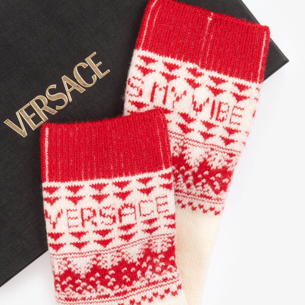 Versace-Red Fair Isle Wool Junior Socks | Childrensalon