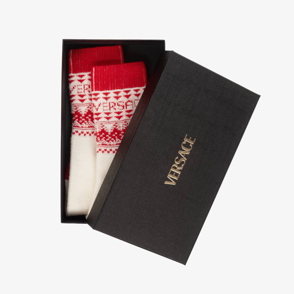Versace-Red Fair Isle Wool Junior Socks | Childrensalon