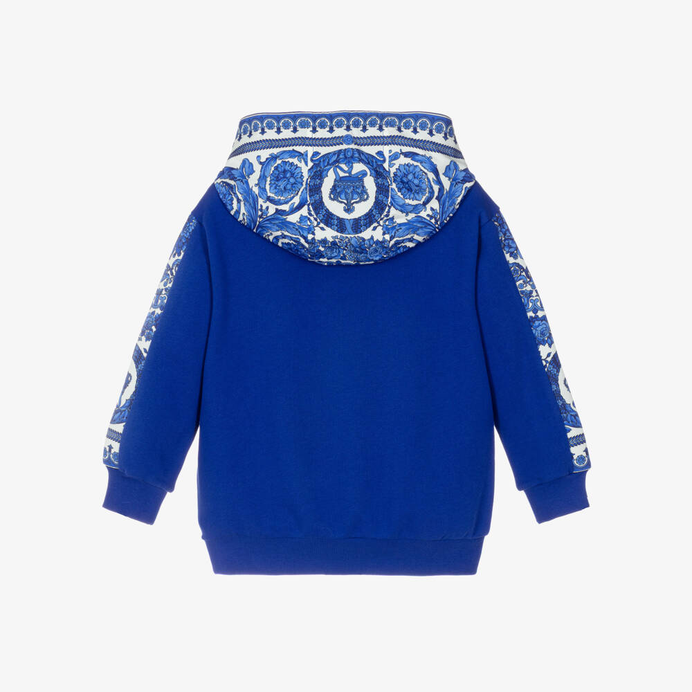 Versace-Royal Blue Cotton Barocco Junior Hoodie | Childrensalon