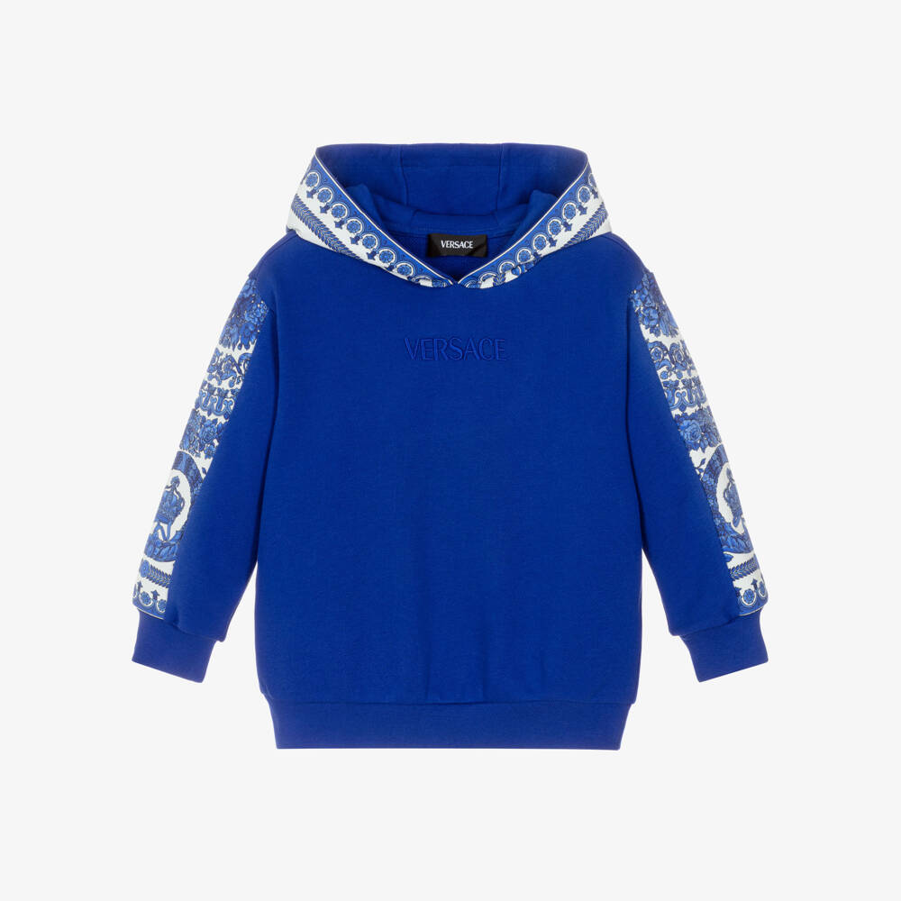 Versace-Royal Blue Cotton Barocco Junior Hoodie | Childrensalon