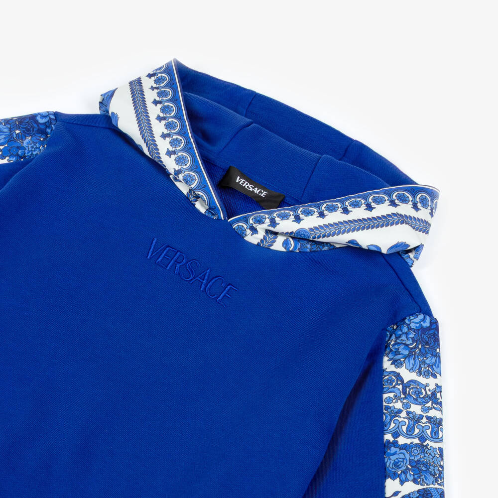 Versace-Royal Blue Cotton Barocco Junior Hoodie | Childrensalon