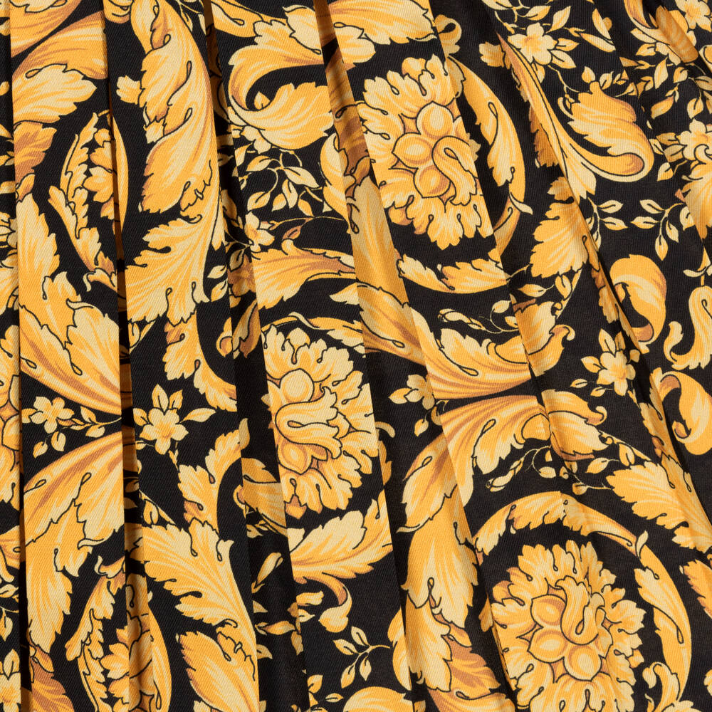 Versace-Teen Girls Black & Gold Pleated Barocco Skirt | Childrensalon