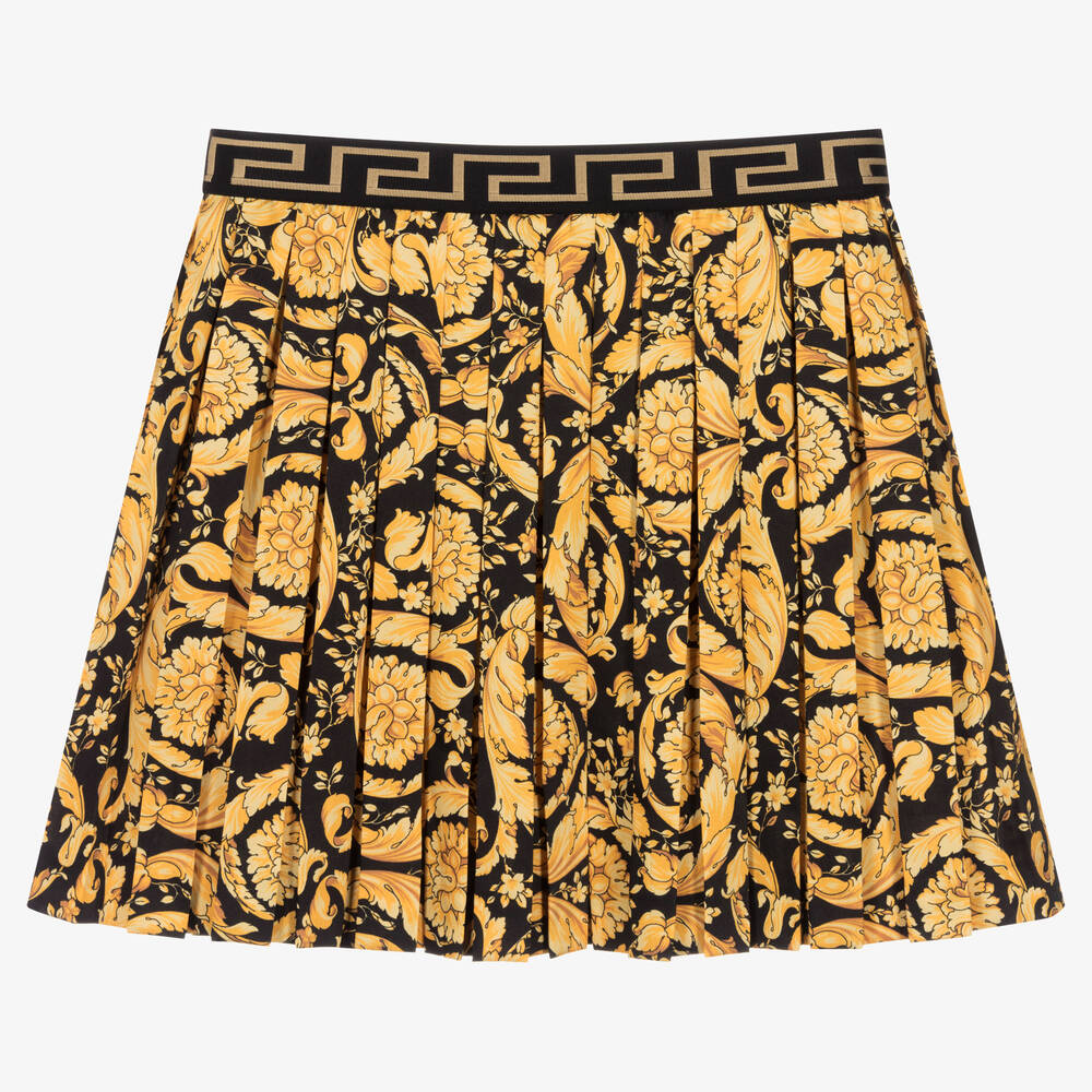 Versace-Teen Girls Black & Gold Pleated Barocco Skirt | Childrensalon