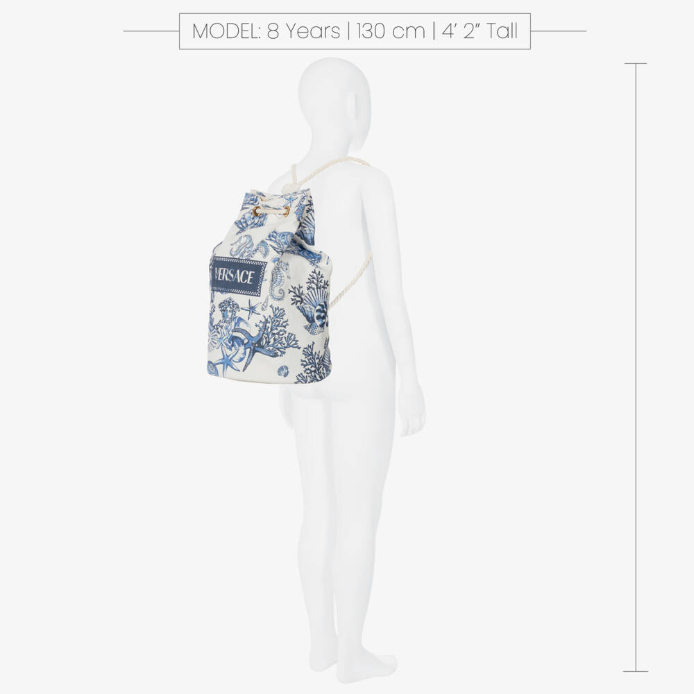 Versace-White & Blue Coral Theatre Cotton Drawstring Bag (41cm) | Childrensalon